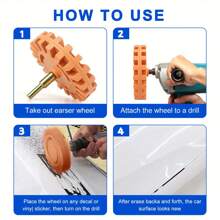 4inch Decal Removal Eraser Electric Rubber Removal Wheel Rubber Wheel And 12 X12inch 400 GSM Microfiber Towels For Removing Auto Paint Decals Adhesive Remove Vinyl Decals, Pinstripes, Stripes, Stickers, Graphics