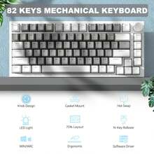 HOOPOND X Ajazz AK820 Mechanical Keyboard With CNC Knob Control,75% ANSI Layout,81Keys Gasket Mount Wired Gaming Keyboard,5 Sound Absorbing Foam,Hot-Swap Switches,White Backlit,For PC - 白/灰/黃開關 - 查看 7