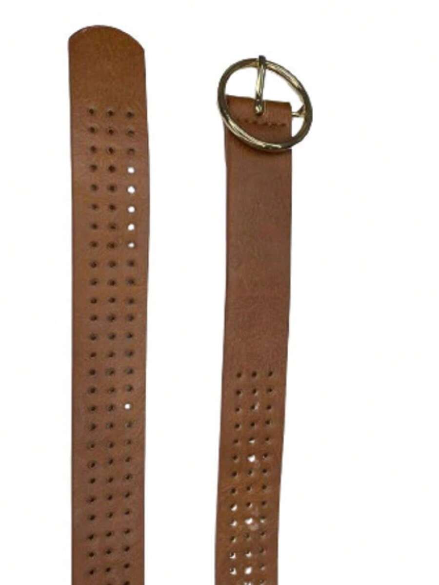 Women's Belt With Holes Gold Metal Buckle Colors Model MZS-308 - 鏽棕色 - 查看 1