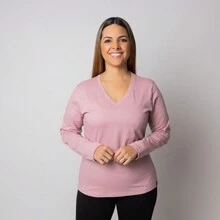 Women's Long Sleeve V-Neck T-Shirt - 玫瑰 - 查看 4