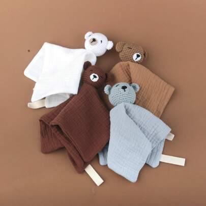 1pc Soft Solid Color Handmade Crochet Knitted Baby Comforter Blanket, Bear Head Shaped, White, Blue, Coffee, Brown