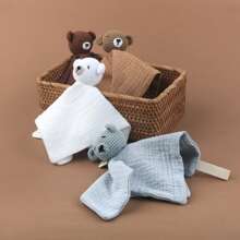 1 buah Selimut Bayi Rajut Buatan Tangan Lembut Warna Polos, Berbentuk Kepala Beruang, Putih, Biru, Cokelat Muda, Cokelat Tua - MultiWarna - View 4