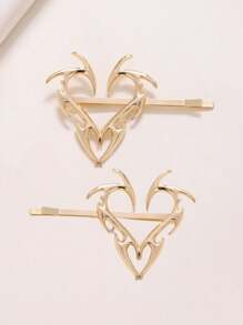 1个/2个小众几何Y2K复古设计高端金属心形发夹，个性爪夹，适合外出、情人节、发饰、学习用品、发卡 - 銀色 - 查看 5