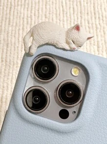 Apple Brown Korean Cute 3D Cat Simple PU Leather Phone Case Compatible With IPhone 16 15 13 14 12 11 Pro Max Soft Cover Shockproof Back Cover - Blue - View 5