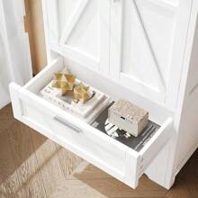 50.4" H Bathroom Storage Cabinet, Modern Floor Cabinet With Adjustable Shelf, Small Pantry With 2 Doors Drawers, Storage Cabinet For Bathroom, Living Room, Kitchen, White KES007WCWG - 白色 - 查看 8