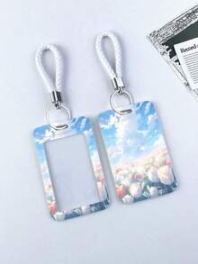 1 PIEZA Soporte vertical de cuero para tarjetas con correa para el hombro, con serie creativa de gatos y perros de dibujos animados incorporada para tarjetas de campus, almuerzo, autobús, metro y tarjetas de identificación laboral - titular de la tarjeta de autobús - Ver 13