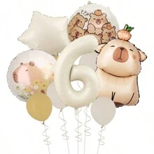 MIN ISO No use 10pcs Cute Capybara Theme Kawaii Hamster Series Cream & Caramel Colored 3D Numeral Multicolored Balloons Party Decorations Set, Suitable For Holidays, Birthdays, Gatherings, Back To School Valentine Day