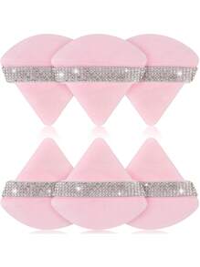 6pcs/Pack Triangle Flocked-Flocked Double-Sided Makeup Sponges, Soft & Fluffy, Usable For Setting, Suitable For Facial & Body, Mixed Cosmetic Beauty Tools Set - Pink - View 1