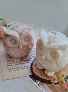 1 件立体可爱卡通猫头鹰香薰蜡烛制作模具手工制作 DIY 动物造型滴模可重复使用制作散装蜡烛粘土石膏家具摆件 - 白色 - 查看 5