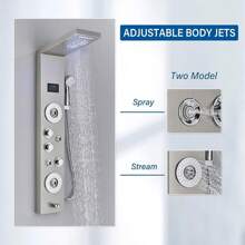 5-Functions Faucet Shower Panel Tower System Stainless Steel With LED Rainfall Waterfall Shower Head - Brushed Nickel - View 5