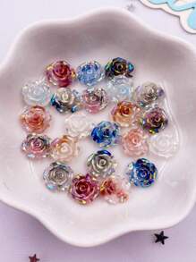 30颗混合装10mm AB树脂闪粉彩色玫瑰平底花朵水钻宝石，适用于剪贴簿、婚礼装饰、DIY珠宝工艺品配件、情人节、夏季、学校等场合。 - 隨機混合 - 查看 5