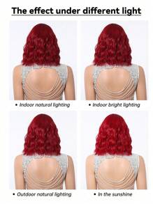 12-Inch Red Short Curly Bobbed Wig With Bangs, Synthetic Curly Bobbed Wig Suitable For Girls, Natural Appearance, Suitable For Daily Wear, Parties, Cosplay And Other Occasions (Please Note The Wearing And Maintenance Methods, The Actual Product Color May Differ Slightly From The Picture Due To Lighting And Angle During Shooting) - Red - View 8