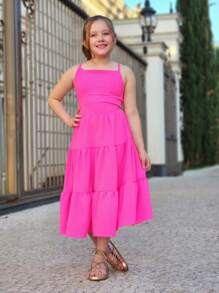 Children's And Youth Dress Three Marias Girl's Dress Launch Summer - Màu Hồng Tươi - Xem 3