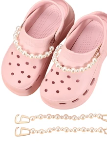 1 Set Of 2pcs High-End Everyday Pearl Perforated Sandals Chain Accessory, Detachable Pearl Resin Chain, Random Quantity Of Pearls