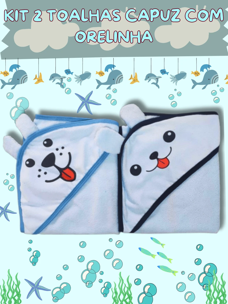 Kit 2 Baby Bath Towel With Hood And Ears For Newborns - 淡藍色 - 查看 1