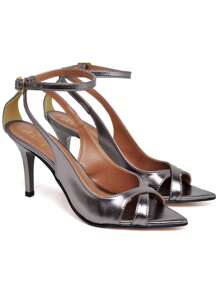 Ellas Online Women's Sandals With Medium Heel And Metallic Leaf Toe - 深灰色 - 查看 1