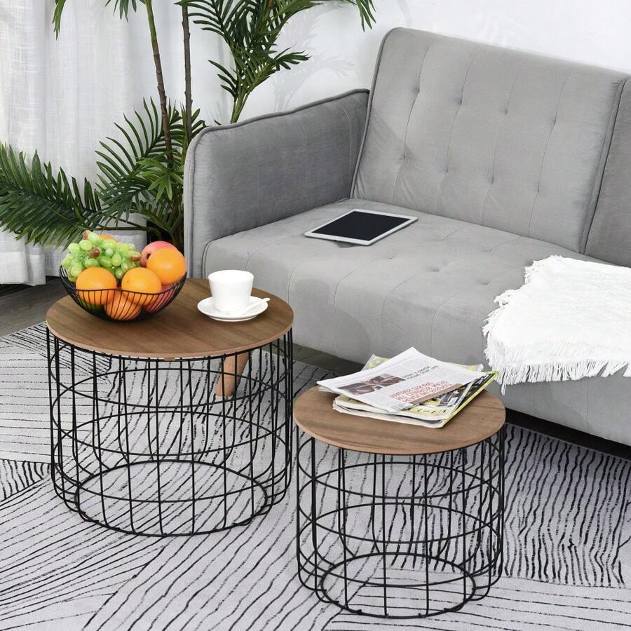 Round Coffee Table Set Of 2, Industrial End Tables With Extra