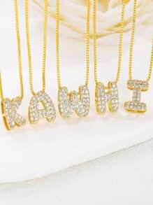 A-Z 锆石字母吊坠项链，男女皆宜的朋克风字母项链，不锈钢时尚嘻哈饰品 - 金色4 - 查看 3