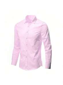 Essencial no Guarda-Roupa: Blusa Social Masculina Branca - Manga Longa, Botão Baixo e Slim Fit - Rosa Bebê - Visão 2