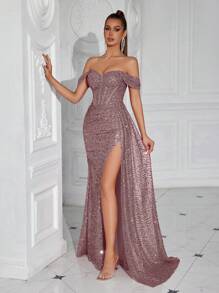 ADYCE Sweetheart Neck Fish-Bone Pleated Waist Long Tie Front Split Backless Cocktail Party Dress, Formal Evening Prom Gown, For Wedding Guest, Graduation, Dinner Formal Dresses - Bụi hồng - Xem 7