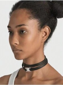 New Style Genuine Leather Necklace, Layered Choker Collar Necklace For Couples - Black - View 2
