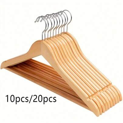 20pcs Sturdy Wooden Clothes Hangers, Durable Wooden Shirt Hangers For Underwear, Ties, Camisole, Scarf, Belt Storage, For Bathroom, Bedroom, Closet, Wardrobe, Home, Dorm Use