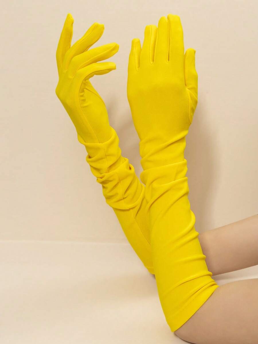1 Pair Silky Elastic Party/Event Performance Gloves - Yellow - View 1
