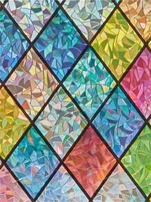 Stained Glass Window Film: Rainbow Holographic Window Privacy Film Decorative UV Sun Blocking Static Cling Window Covering Film For Home Bathroom - Multicolor - View 2