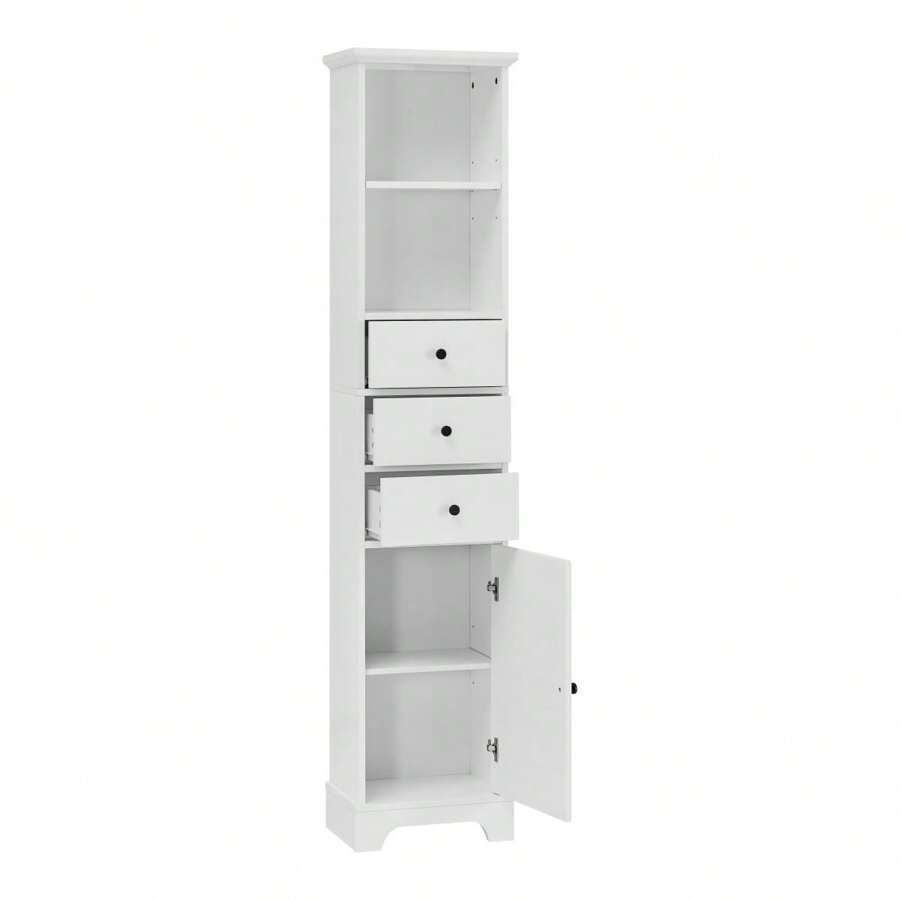 White Tall Bathroom Freestanding Storage With 3