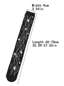 1 đôi tất cao đến đầu gối họa tiết mạng nhện dành cho nữ, tiệc Halloween - màu đen - Xem 3