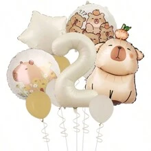 MIN ISO No use 10pcs Cute Capybara Theme Kawaii Hamster Series Cream & Caramel Colored 3D Numeral Multicolored Balloons Party Decorations Set, Suitable For Holidays, Birthdays, Gatherings, Back To School Valentine Day