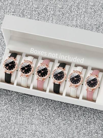 6 件套女士时尚休闲石英腕表皮带组合