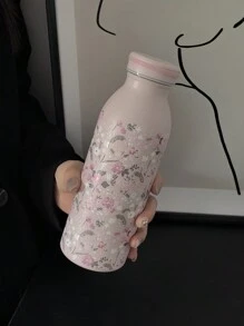 1 pieza Botella de agua de 450ml/15.22oz estilo japonés de la serie floral, taza de leche recta, vaso aislado de doble pared de acero inoxidable original, termo, taza de viaje y uso al aire libre, cantimplora para gimnasio y deportes, taza de fondo plano, taza para coche, vajilla para invierno y verano, regalo para fiestas - Multicolor - Ver 13