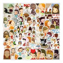 62张奈良美智卡通可爱插画贴纸，适用于水瓶、笔记本电脑、手机、滑板、吉他、行李箱、剪贴簿、头盔、派对装饰和礼品。 - 彩色 - 查看 1