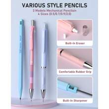 Nicpro 45PCS Aesthetic School Supplies With Big Capacity Pen Case, Pastel Mechanical Pencils 0.5, 0.7, 0.9, 2mm With 24 Tube Lead Refills(4B 2B HB 2H 4H COLORS) Erasers For Student Writing Drawing