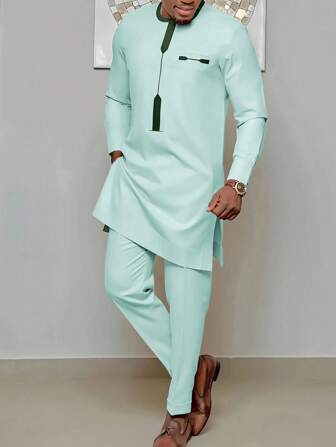 Men's Simple Loose Solid Color Long Sleeve Suit Set - Recommend Ordering One Size Down