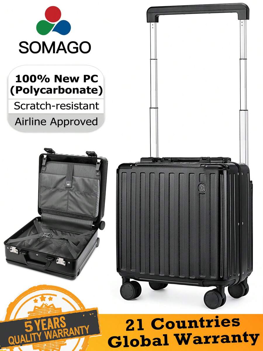 SOMAGO SOAMGO Aluminum Frame 18" Carry On Luggage Wide Handle Suitcase