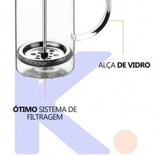 Cafeteira French Press com Tampa de Vidro e Bambu 600ml Premium,