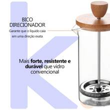 Cafeteira French Press com Tampa de Vidro e Bambu 600ml Premium,