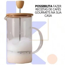 Cafeteira French Press com Tampa de Vidro e Bambu 600ml Premium,