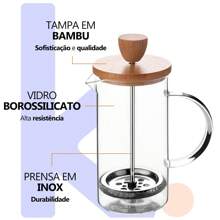 Cafeteira French Press com Tampa de Vidro e Bambu 600ml Premium,