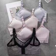 Nursing Bra With Removable Cup, Soft Reinforced Fabric, Non-Wired, Front Opening - 黑色 - 查看 8