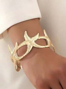 Adjustable Gold Starfish Open Bangle - Gold - View 2