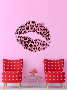 Leopard Lip Print Wall Sticker, Modern Self Adhesive Wall Art Decal For Home Decor, Stickers, Wall Decal, Vinyl Decal For Home Decorations, Spring Decoration Items Refresh Your Home, Rama Decoration Stickers - Pink - View 1