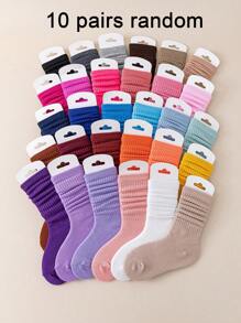 10 Pairs/Set Children's Casual Solid Color Socks, Girls' Candy-Colored Cute Pink Sweet Princess Style Socks, Versatile Four-Season Children's Socks,Random Colors