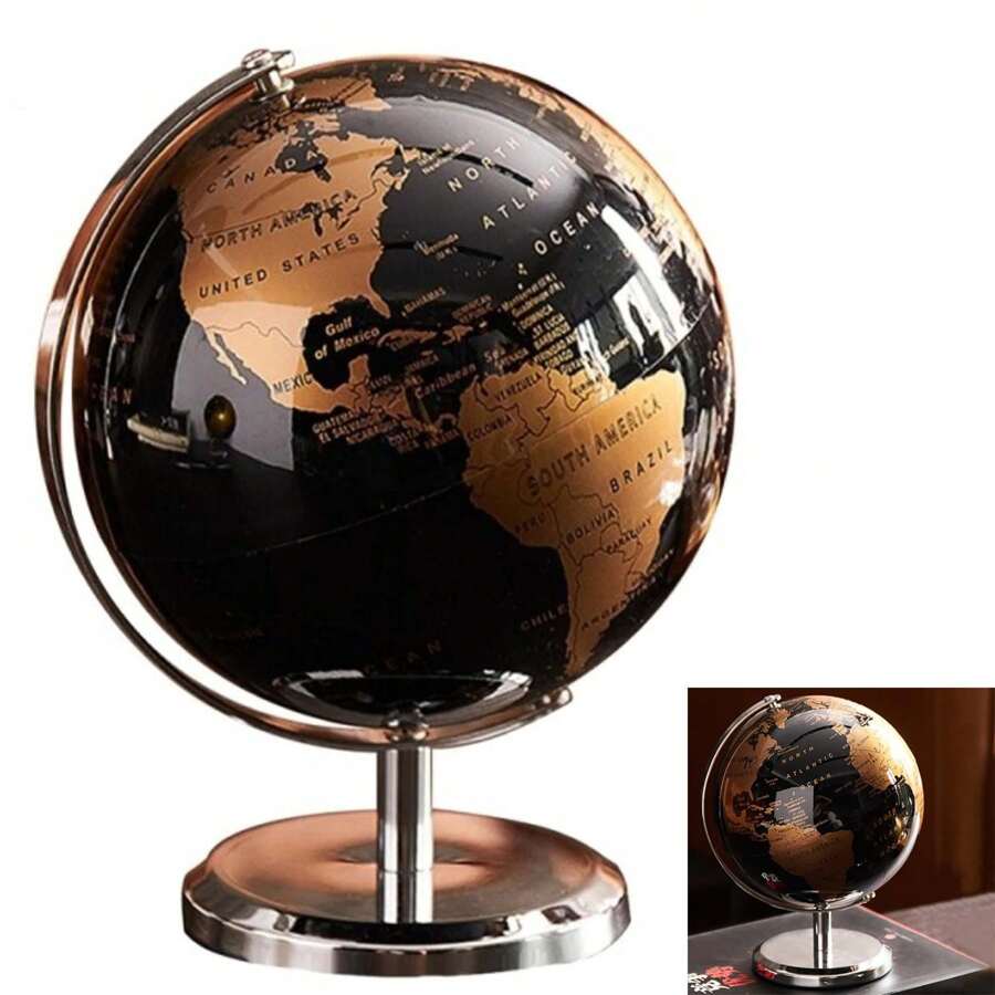 Musical Globe Plays Music World Map Rotating Table Decoration Office Bedroom Living Room Geography Interactive - 金色 - 查看 1
