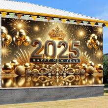 2025 New Year Celebration Party Polyester Flag - Universal Theme Multi Functional Festival Decoration, Suitable For New Year's Eve, Room And Garden Decoration, No Power Required Black Gold Gift Party Photo Background,Christmas - Multicolor - View 3