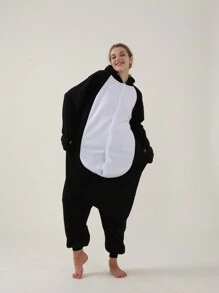 Pijama de pingüino unisex para adultos, disfraz de cosplay de animales para otoño/invierno, ropa de dormir para Halloween, fiesta de Navidad, ropa de estar en casa neutra - Negro - Ver 6
