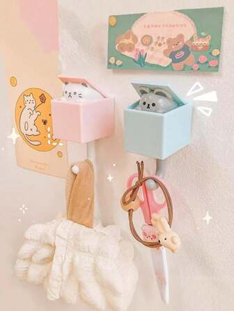 1 st Ny tecknad söt kreativ kattdesign sömlös väggkrok, för sovrum, vardagsrum och kök Dekorativa hängare, kan hänga nycklar, hattar, halsdukar, rockar, små väskor, paraplyer, rekommendation för maximal vikt 1 kg, multifunktionell krok