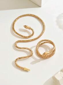 2pcs/Set Autumn/Winter New Creative Metal Wrapped Punk Hip-Hop Snake Bracelet & Necklace Set